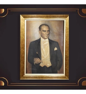 Özel Seri Paspartulu Çerçeveli Atatürk Tablo l634 (Gold)