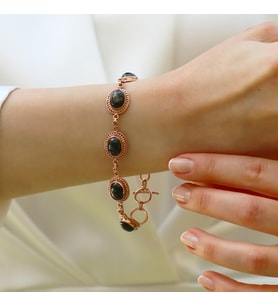 Oval Onix Taşlı Rose Gold Gümüş Bileklik