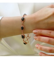 Oval Onix Taşlı Rose Gold Gümüş Bileklik
