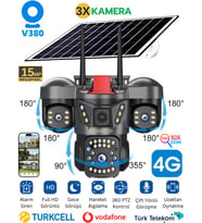 RXG 3 Kameralı Solar Güvenlik Kamerası 4G Sim Kartlı PTZ Hareketli Gece Görüşlü Güneş Panelli Kamera