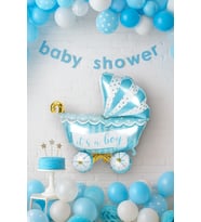 Folyo Balon baby boy mavi puset  79x71cm Cinsiyet Partisi Baby Shower Bebek Partisi