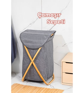 Porsima Mio-100 Bambu Banyo Kirli Çamaşır Sepeti Banyo Düzenleyici Sepet 40,5X65,5 cm