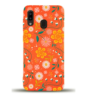 Samsung Galaxy A20e Uyumlu Lansman Kılıf Çiçek Tasarımlı İçi Kadife Kapak-Turuncu (Şeffaf)