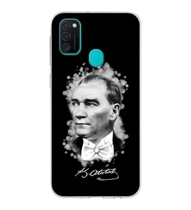 Samsung Galaxy M21 Kapak Atatürk Tasarımlı Şeffaf Silikon Kılıf