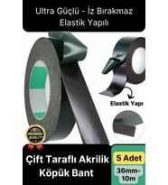 Premium Ultra Güçlü İz Bırakmaz Elastik Yapılı Çift Taraflı Akrilik Köpük Bant 36mm - 10m - 5 Adet