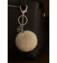 Peluş Pofuduk Ponpon Puf Vizon Tüylü Ev Ofis Araba Telefon Cüzdan Çanta Anahtarlık Gold Aksesuarlı (Vizon Gümüş)