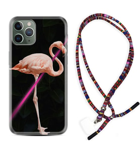 Apple iPhone 11 12 13 14 Pro Max Kılıf Boyun Asklı Rasta Silikon Line Filamingo 1776