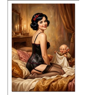 Yatakta Oturan Pin Up Güzeli Dekoratif Kanvas - Mdf Ahşap Tablo
