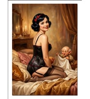 Yatakta Oturan Pin Up Güzeli Dekoratif Kanvas - Mdf Ahşap Tablo