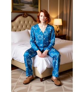 Kadın Gece Gökyüzü Desenli Viskon Pijama Takımı Fonksiyonel Dayanıklı Kaliteli Konforlu Şık