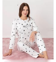 Pijamoni Kadın Milan Bisiklet Yaka Uzun Kol İnce Pijama Takımı 7600/42 - 1 Adet (Beyaz)