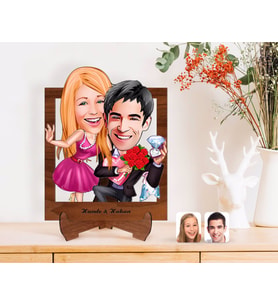 BK Gift Kişiye Özel Sevgililer Karikatürlü Ahşap Standlı 3D Biblo-9 (Beyaz)