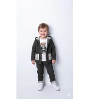 Erkek Çocuk %100 Pamuk Kadife Hırka, Pantolon ve Ayıcık Baskılı Uzun Kollu Sweatli 3'lü Premium Seri
