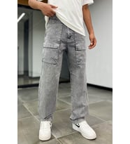 Erkek Gri Baggy Kargo Pantolon