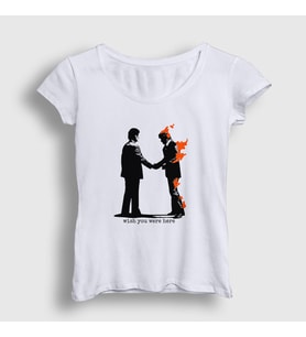 Presmono Kadın Beyaz Wish You Were Here Pink Floyd T-Shirt 354591tt