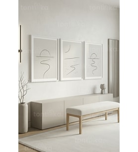 Sakin Minimalist Soyut Gün Doğumu Manzaraları 3’lü Ahşap Çerçeveli Tablo Seti