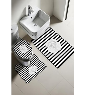 Modern Desenli Dijital Baskı 3’lü Banyo Paspas Takımı Yıkanabilir Kaymaz Tabanlı Klozet Takımı KLZ0018 (Çok Renkli)