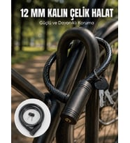 Anahtarlı Çelik Halat Kilit 12 mm Güçlü Bisiklet Kilidi 80 cm PVC Kaplamalı Elektrikli Scooter ve Motosiklet Uyumlu