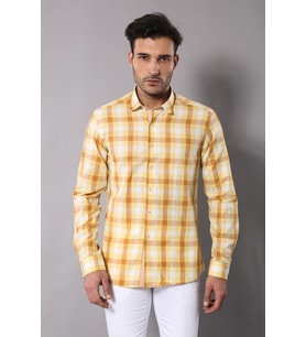 Ekoseli Slimfit Sarı Gömlek - Wessi