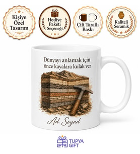 Jeoloji Mühendisi İçin Kişiye Özel İsimli Baskılı Kupa Bardak Ofis Hediyesi