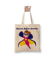 Süper Annem Anneler Günü Annelere Hediye 04 Bez Çanta Uzun Saplı Alışveriş Çantası Plaj Çantası (Beyaz)