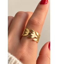 Yaprak Dizilim Üçlü İnce Bant Tasarım Ayarlanabilir Kadın Çelik Yüzük Gold/Gümüş Kararmaz Renk Atmaz