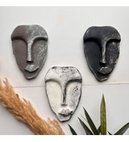 El Yapımı Taş Heykel Soyut Yüz Maske 3'li Set, Modern beton, eskitme taş görünümlü duvar dekor (Antrasit)