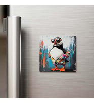 Puffin - Puffin - Güneş Gözlüklü Style - Buzdolap Magneti - 9x9 Cm