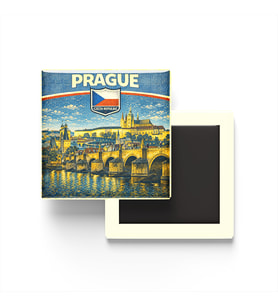 Retro Çekya Prag Şehri Temalı Vintage Buzdolap Magneti – 9x9 cm