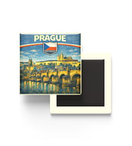 Retro Çekya Prag Şehri Temalı Vintage Buzdolap Magneti – 9x9 cm