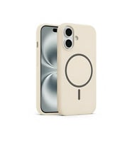 Coverzone ?phone 16 Plus ile Uyumlu Kadife ?� Y�zeyli Premium Silikon K?l?f MagSafe ile Uyumlu Kablosuz ?arj Destekli Darbe Emici Yumu?ak Dokulu Koruma Tasar?ml? Telefon K?l?f? Krem