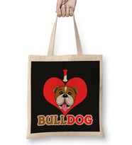 I Love Bulldog Pop Art Portrait Bouledogue Bez Çanta Uzun Saplı