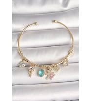 Pirinç Gold Renk Sallantı Zirkon Taşlı AYıcık Figür Kalp Detay Charm Kadın Bileklik - TJ-BB6894