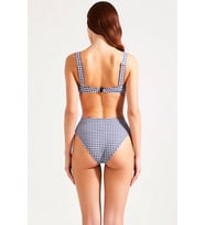 Kadın Ekose Desenli Bralette Kesim Kolsuz Dokulu Bikini Takımı Balensiz Fonksiyonel Modern