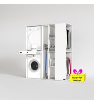 Kenzlife çamaşır-kurutma makinesi dolabı ve giysi dolabı çekmeceli attar sağ byz 187*160*60  + tekli duvar rafı hediye (Beyaz)