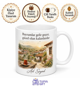 Köyde Bayram Sabahı Temalı Kupa Bardak Nostaljik Hediye Porselen Mug