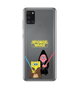 Samsung Galaxy A21S Uyumlu Sunger Bob Star Wars Desenli Şeffaf Telefon Kılıfı
