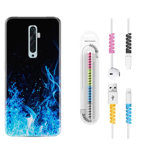 Oppo Reno 2Z 4 Lite 4 Pro 5 6 7 A31 Kılıf Kablo Koruma Spiral Silikon Blue Fire 1678