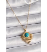 316L Çelik Gold Renk Zincir Mavi Boncuk Güneş Model Kadın Kolye (Altın)