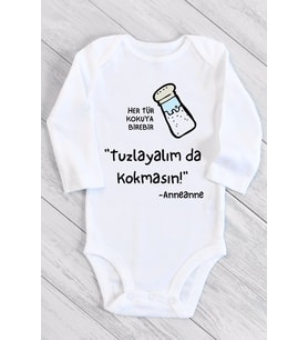 Unisex Bebek Beyaz Tuzlayalım Da Kokma Uzun Kollu Çıtçıtlı