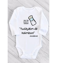 Unisex Bebek Beyaz Tuzlayalım Da Kokma Uzun Kollu Çıtçıtlı