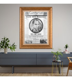 Altın Paspartulu Atatürk  Çerçeveli Tablo C199 (Gold)