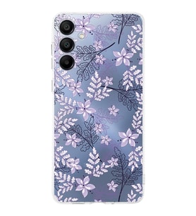 PrintiFy Samsung A15 Uyumlu Kamera Korumalı Floral Lila Tasarımlı Şeffaf Silikon Kılıf