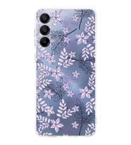 PrintiFy Samsung A15 Uyumlu Kamera Korumalı Floral Lila Tasarımlı Şeffaf Silikon Kılıf