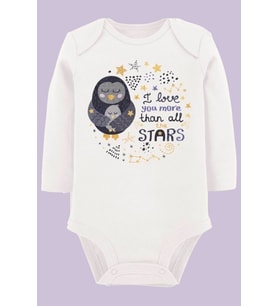 Organik Baskılı Pamuklu Unisex Bebek Body UZUNE204