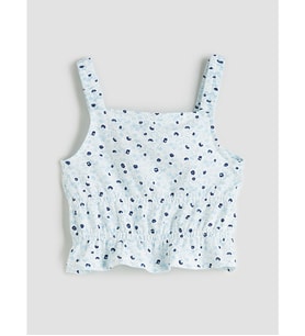 LCW Kids Ekru Kare Yaka Çiçekli Kız Çocuk Crop Bluz