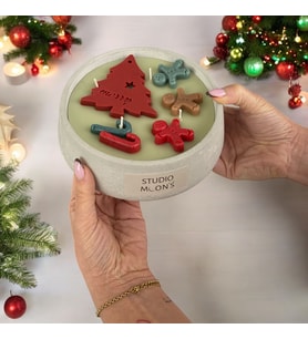 Sandal Ağacı Kokulu, Noel Temalı Beton Kase Merry Glow Mum