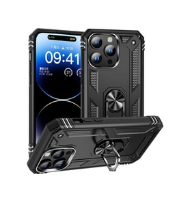 Apple iPhone 15 Pro Kılıf Vega Yüzüklü Standlı Zırh Kılıf (Siyah)
