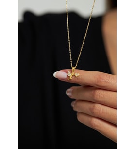 Zirkon Taşlı Gold Aşk Meleği Eros Gümüş Kolye