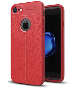 Apple iPhone 8 Kılıf Esnek Pu-Deri Leather-Pu Serisi Protected Case (Kırmızı)